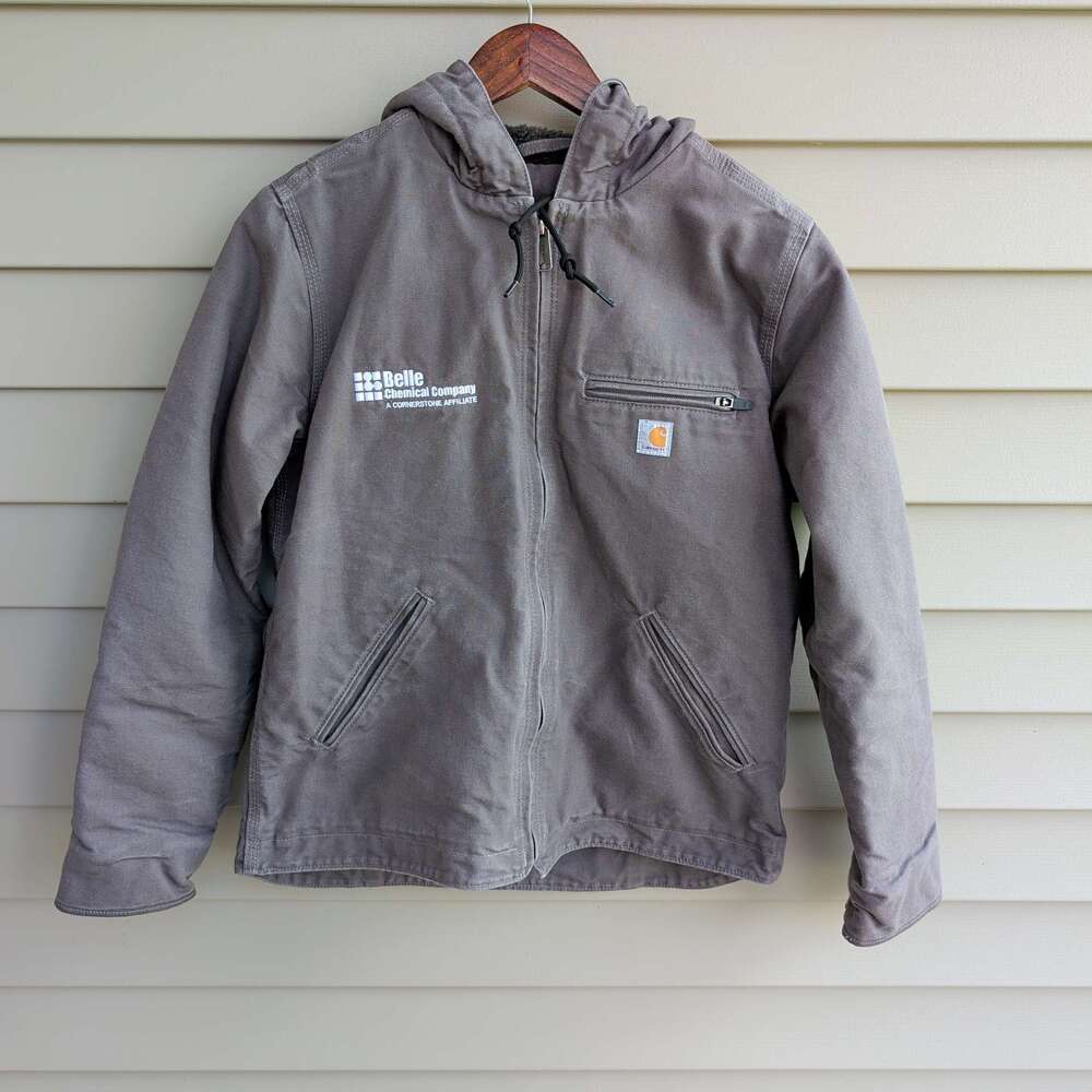 Carhartt Sherpa Lined Duck Jacket Womens S 4/6 Gray Hooded Belle Chemical